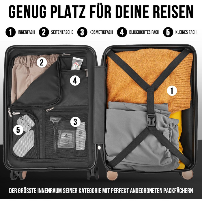 Чемодан ручної поклажі на колесах 35x22x55 см, міцний дорожній чемодан, корпус з полікарбонату, TSA-замок, ідеальний для ручної поклажі, чорний/шампань рожевий