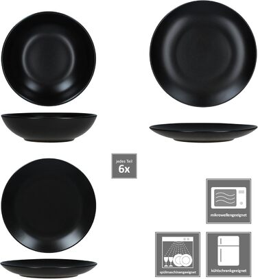 Набір посуду MamboCat Panther 18 предметів чорного кольору (матова кераміка) для 6 осіб: 6 тарілок для їжі, 6 супових тарілок 420 мл, 6 десертних тарілок