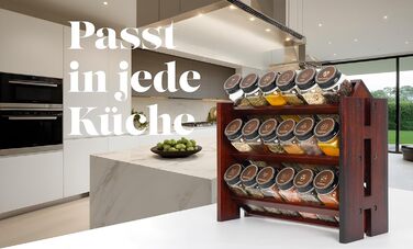 Elegant dark spice rack, wood, standing & wall mounted. 18 SPICE JARS, 25 LABELS. Spice organizer, spice rack, kitchen shelf, wood, vintage. Spice rack - spice rack system hanging - spice storage
