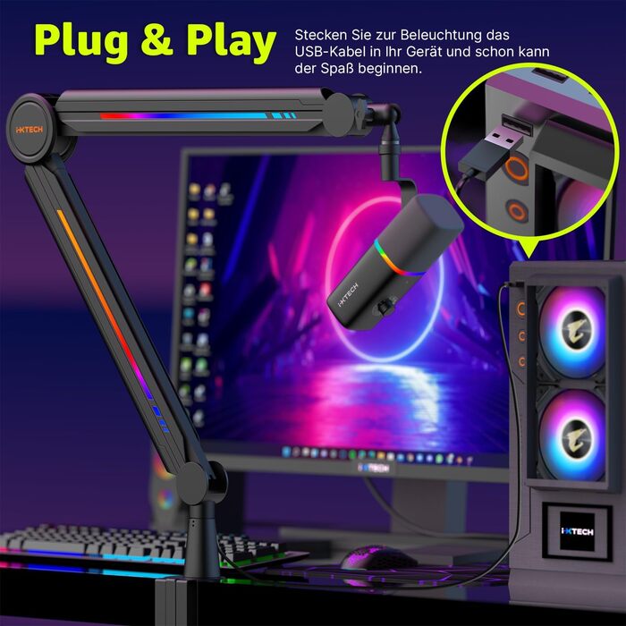 Кріплення мікрофона IXTECH RGB Boom Arm: регульований тримач для стрімінгу, геймінгу, чорний