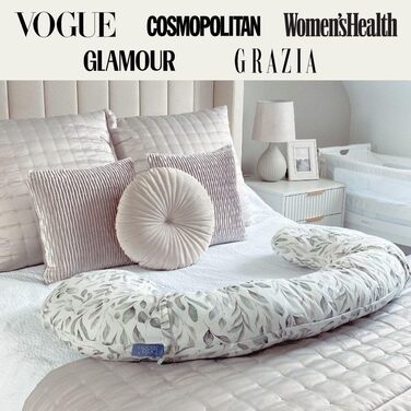 Подушка для вагітних BellaMoon 3-в-1: підтримка всього тіла, C-подібна форма для сну, годування та ліжка для малюка, знімний бавовняний чохол (Waterleaves)