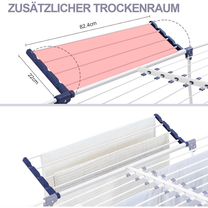 Сушарка для білизни з крилами, розкладна, з мішком для білизни та тримачем для шкарпеток, для одягу та рушників