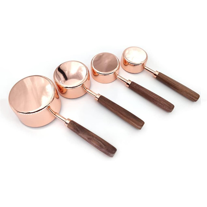 4-Piece/Charge Measuring Spoon Set made of Stainless Steel, Walnut Wood Handle, Copper Measuring Cup Set, Baking and Cooking (Color: A, Size (A