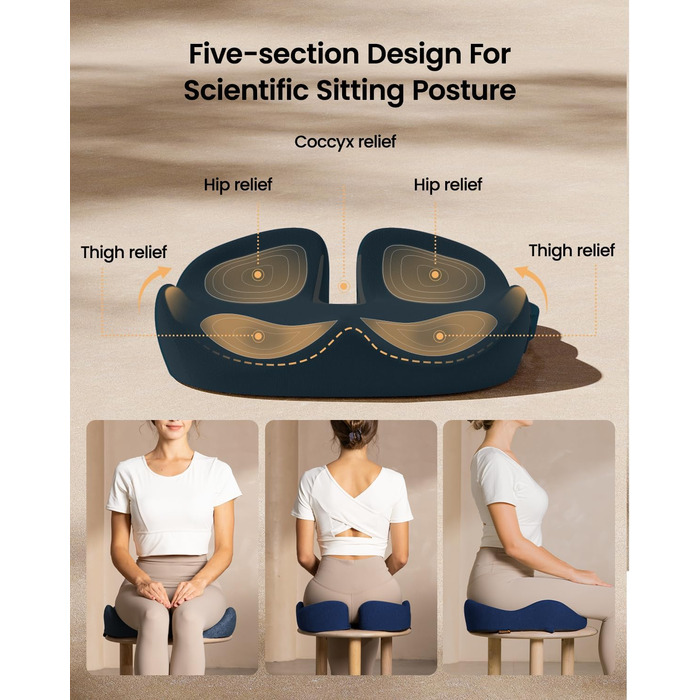 Ортопедична подушка для сидіння ProtoArc - для офісного крісла, автомобіля, інвалідного візка. З піною з пам'яті, рівномірний розподіл тиску, великий розмір, Navy Blue