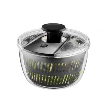 GEFU Салатниця-шпинька 5л з механізмом Push, вбудований виливний отвір та кнопка стоп, неслизька поверхня, придатна для миття в посудомийній машині, прозора