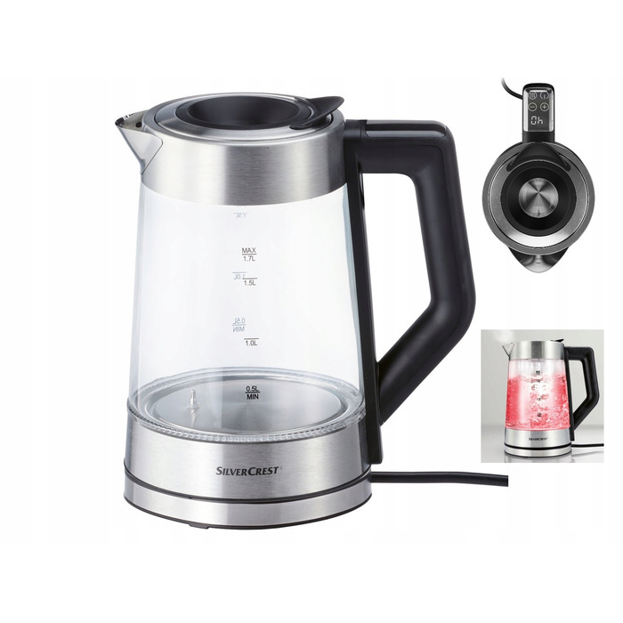 Електричний чайник SilverCrest SWGD 3000 A2, 3000 Вт, 1,7 л, сріблястий/сірий