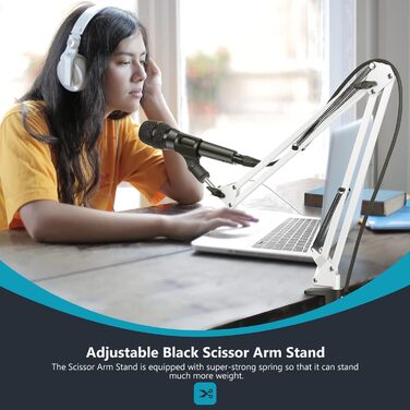 NEEWER Регульований мікрофонний стійка з підвісом, максимальне навантаження 1 кг, для радіо, телебачення, студійного запису та подій, сумісний з Blue Yeti Snowball Yeti X (білий)