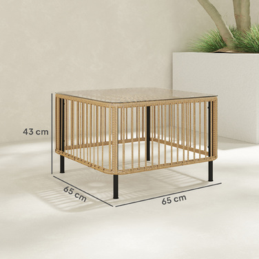 Столик Outsunny з ротангу Polyrattan, 65 x 65 x 43 см, стійкий до погодних умов, квадратний столик для тераси, журнальний столик для балкону, садові меблі для саду, тераси, балкону, з натуральним деревом | Aosom