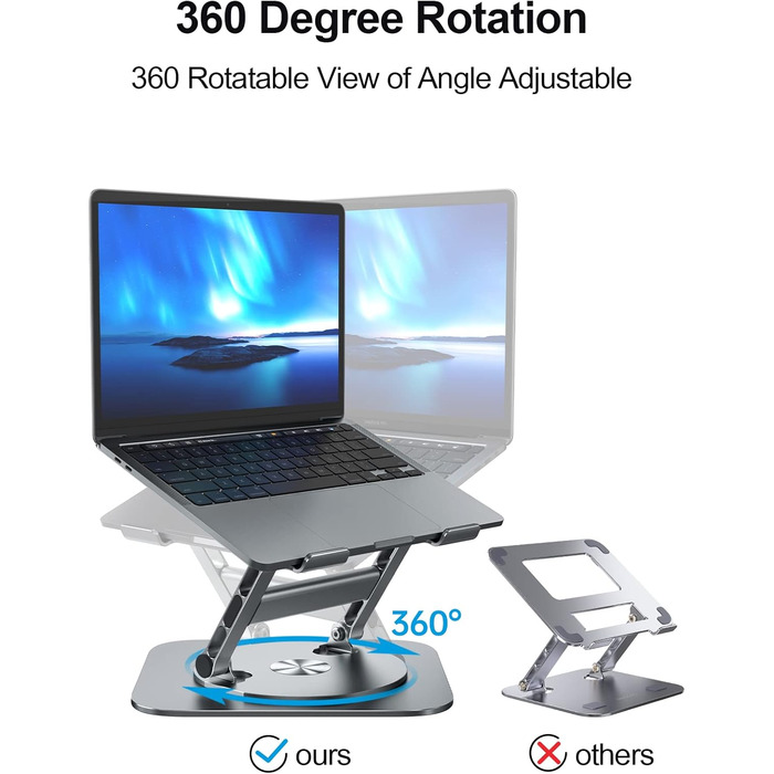 MCHOSE Adjustable Laptop Stand - Ergonomic Aluminum Laptop Riser for Desk - 360° Rotation - Compatible with MacBook Air & 10-17