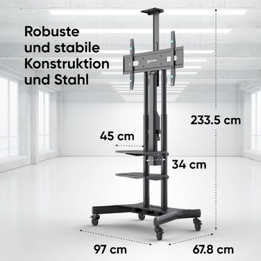 ONKRON Electric TV Stand with Wheels - Adjustable Height, 50-100 Inch TVs, 130kg Capacity, VESA 1000x600 - Black TS1991E-B