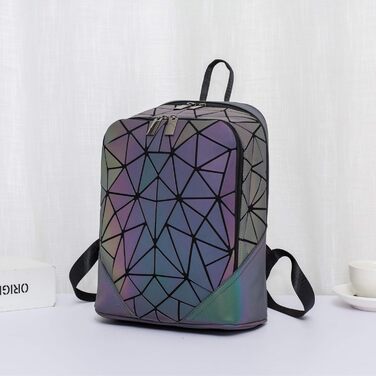 Geometric Reflective Backpack, Women's Handbag, Holographic Holo Shoulder Bag, Wallet, Geometric Glowing Bag Set, Phone Pouch (No.9)