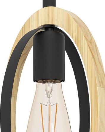 Торшер EGLO Basildon 1: дерев'яний торшер з абажуром, з вимикачем, E27, для вітальні, спальні, чорний, натуральний колір