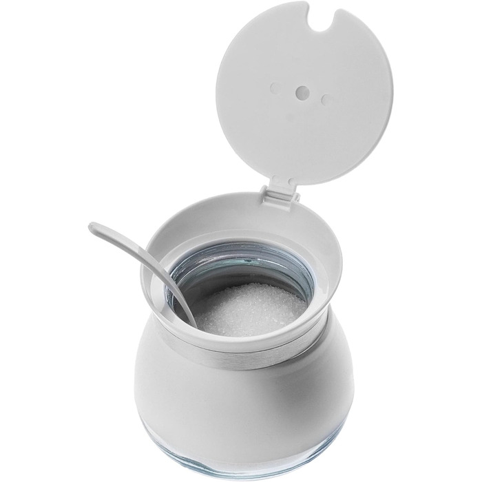 Цукорниця KADAX з ложкою, 270мл, контейнер для цукру з порошковим покриттям, 9x9см, цукрониця в 2 кольорах, дозатор для спецій з кришкою для чаю, цукру (білий)