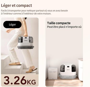 COCEAN Вакуумний пилосос для килимів та м'яких меблів | Комбінований килимовий та м'який пилосос | Мокрий/сухий пилосос з потужним всмоктуванням | Ідеально підходить для дивану та авто, колір Milky White