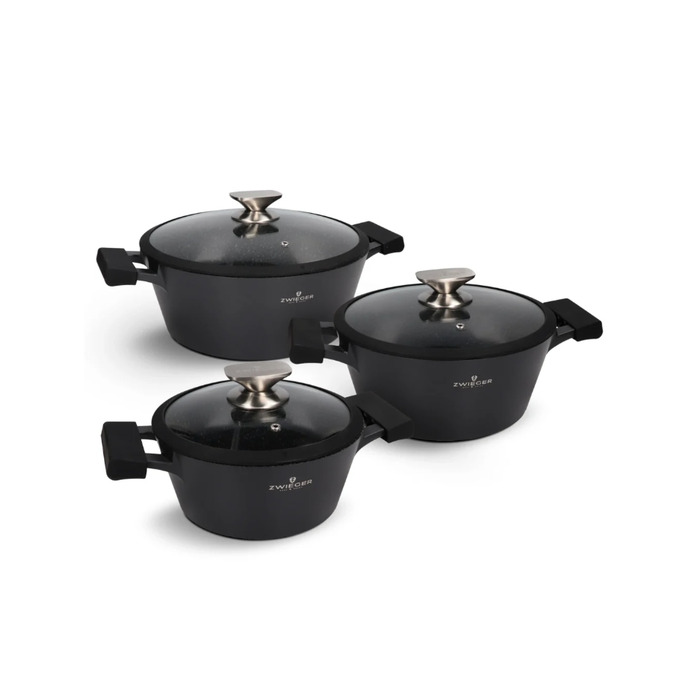 Набір каструль Zwieger Black Stone, 6 предметів, Greblon Granite, алюміній
