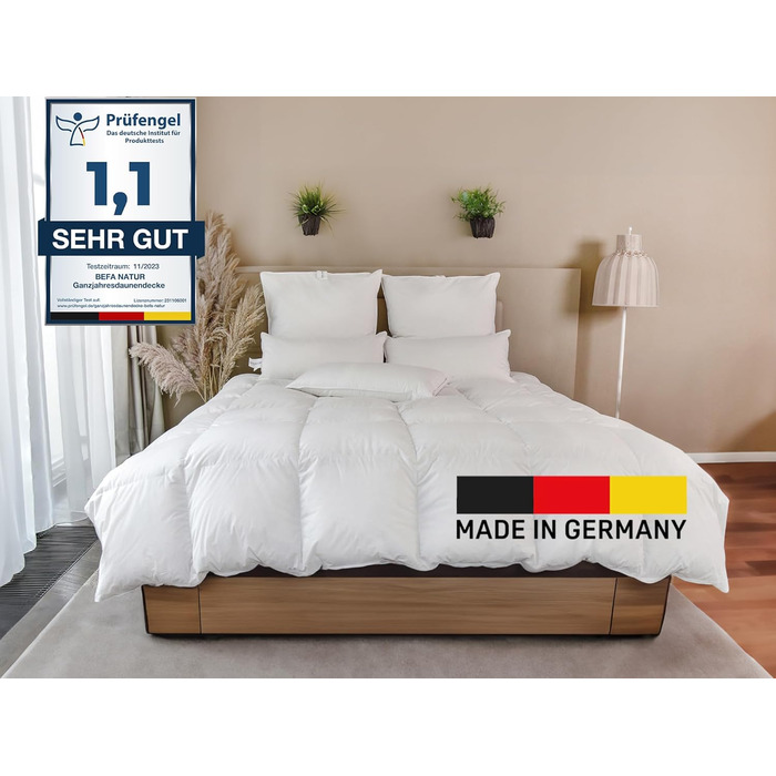 Зимова ковдра BEFA NATUR 240x220 см, 60% пуху, 40% пера, для алергіків, сертифікат Öko-Tex 100, Downpass, Німеччина