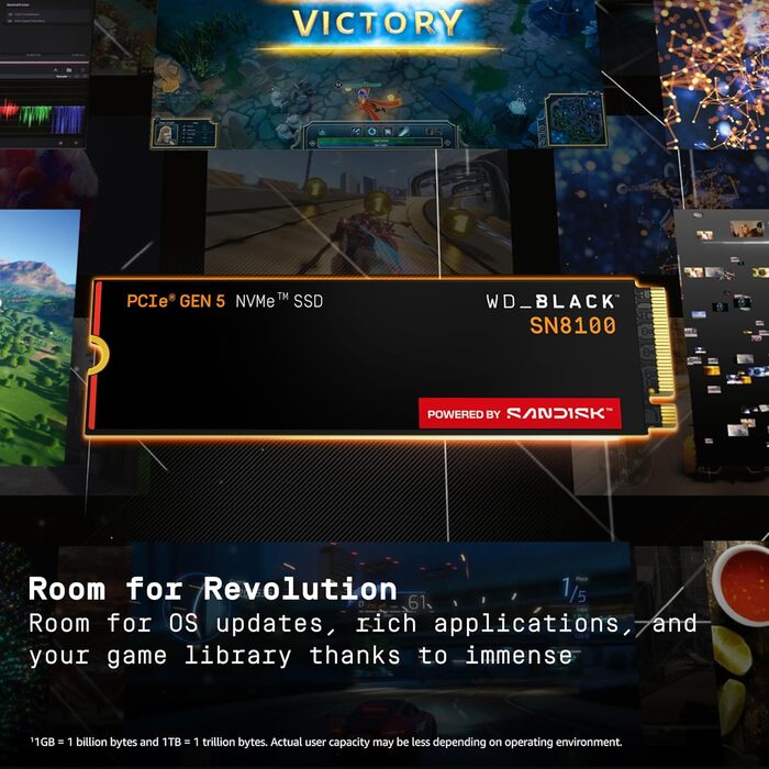SSD WD Black SN8100 1TB PCIe 5.0 NVMe M.2 - Швидкість до 14900 МБ/с