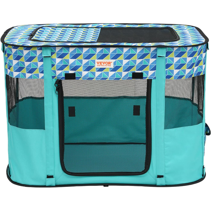 Клітка для цуценят VEVOR, розкладний вольєр для собак, 914 x 914 x 584 мм, з мискою, 600D Oxford, для малих та середніх тварин (Блакитна)