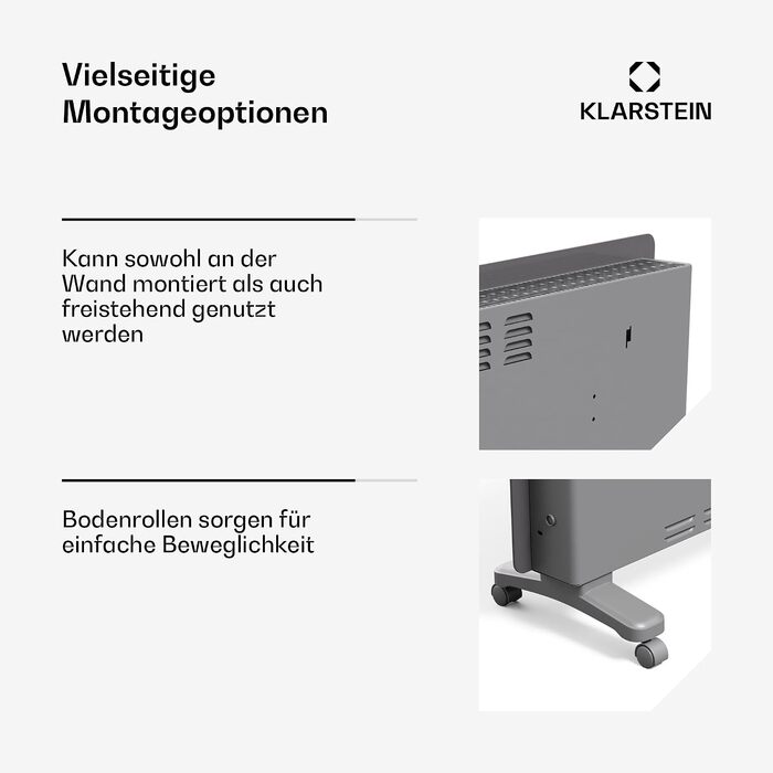 Конвекторний обігрівач Klarstein Bansin Smart 2500W з керуванням через додаток, X-подібним нагрівальним елементом та захистом від перегріву, для кімнат та зимових садів (Кристал)