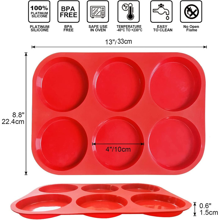 Premium Silicone Yorkshire Pudding Tray, Non-Stick Muffin Top Baking Mold, Muffin Tops and More, Food Grade and BPA-Free (1 Silicone Muffin Top Pan)