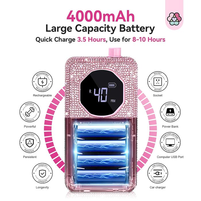 SAVILAND Професійний фрезер для нігтів Advanced 30S: електрична машинка для манікюру з 40000 обертів/хв, акумулятор 4000 mAh, 40 шт. насадок, для товстих акрилових нігтів (рожевий, діамантовий)