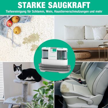 HAUSHOF StainZapper Pro: Пилгопоглинач для миття килимів та м'яких меблів, 450W, 12kPa, об'єм 1.5+0.8L, з миючим засобом та щіткою для швів. Ідеальний для килимів, диванів, м'яких меблів та авто. Модель HH23111