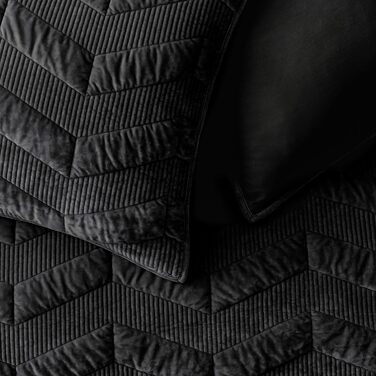 Комплект постільної білизни з велюрової стеганої ковдри SHALALA King Size (106'x94'), смугастий, всі сезони (світло-тауп, чорний)