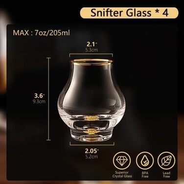 Набір склянок для віскі DUJUST (4 шт., 205 мл) з 24K золотом, Snifter для бренді/коньяку/бурбону/текіли/скотчу, BPA-free, без свинцю