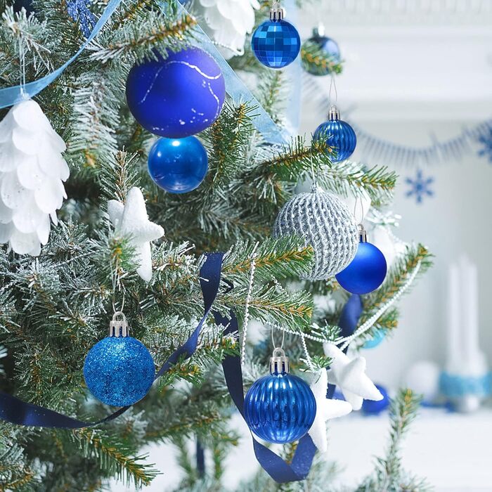 Набір ялинкових прикрас 36 шт, кульки для ялинки з пластику 4 см, блакитні