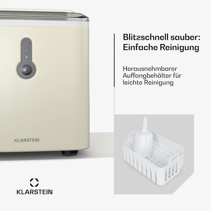 Машина для приготування льоду Klarstein Eiswürfelmaschine - 12 кг/24 год, 8 хв цикл, резервуар 1,5 л, LED-дисплеї, портативна Chill Out, прозорий кришка, лопатка в комплекті, для вечірок, кремовий колір