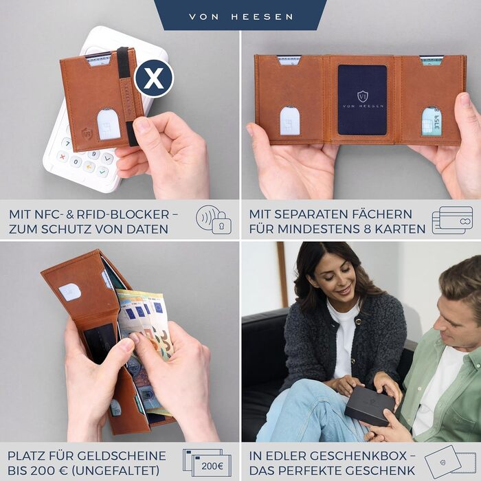 Картхолдер Von Heesen з монетником RFID захистом, шкіряний гаманець для жінок та чоловіків (чорний, waxy)
