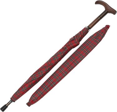 iX-brella Folding Umbrella with Adjustable Height and Wooden Handle - Red Checkered Small