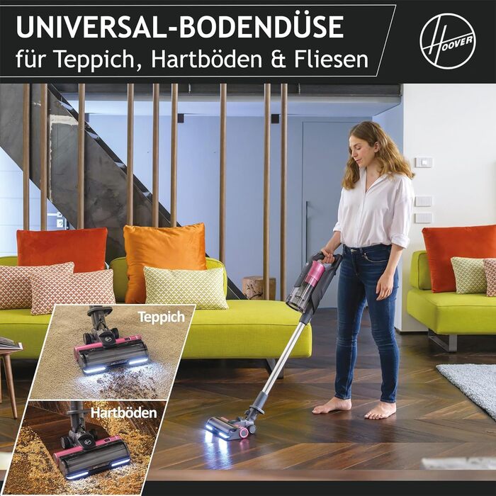 Бездротовий акумуляторний пилосос Hoover HF9 Home I 2 шт. акумулятори, до 240 м² та 60 хв роботи, потужний, бездротовий, без мішка, з LED-підсвічуванням та антизаплутувальною насадкою для будь-яких поверхонь