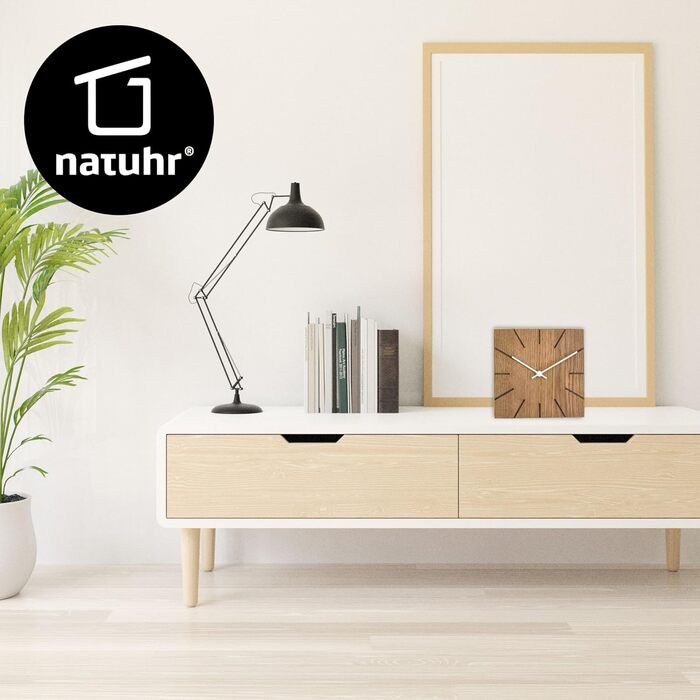 Natuhr Funk Wall Clock Table Clock Oak Wood - Beam - Solid Wood Design 17 x 17 cm (Smoked Oak Black Hands, ) (Smoked Oak / White Hands, Quartz Movement)