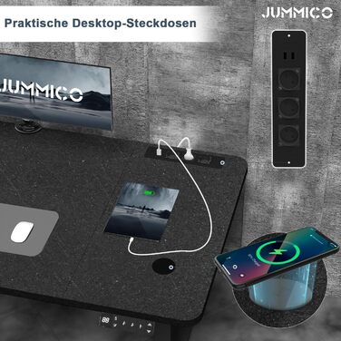 Електричний стіл JUMMICO з регулюванням висоти, бездрожною зарядкою та євро-розеткою USB (160x80 см, чорний)