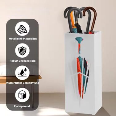 Металева підставка для парасоль та тростей Shakub, 2 слоти, дизайн з вирізами, 25x25x50 см, білий колір