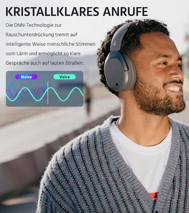 Edifier W830NB Бездротові навушники Over-Ear з ANC -45dB, 94год. акумулятор, LDAC Hi-Res звук, Spatial Audio, швидка зарядка, Bluetooth V5.4 (Сірий)