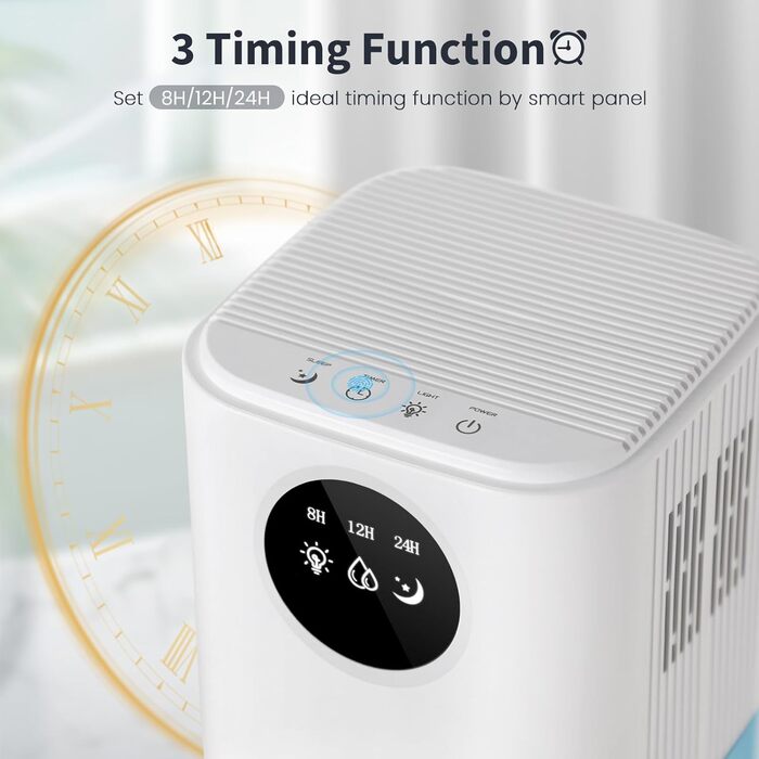 Electric Dehumidifier for Apartment, ANOEPUY 1700ml Dehumidifier Quiet Small Room Dehumidifier with 7 Colors Night Light & Timer for Bedroom, Bathroom, Kitchen, Against Mold, White