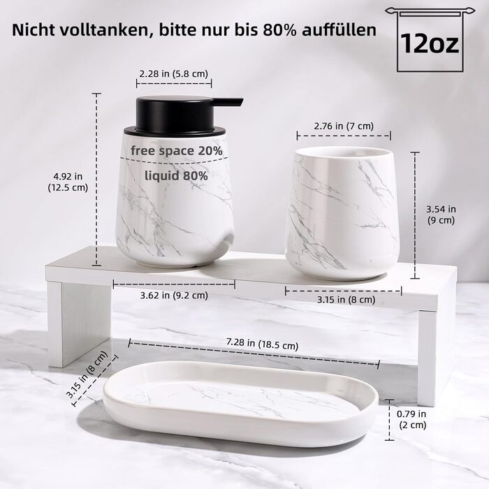 Набір аксесуарів для ванної кімнати Badezimmer Set Umlaca: мильниця, дозатор мила 350 мл, стакан для зубної пасти 320 мл, білий, для душу та умивальника