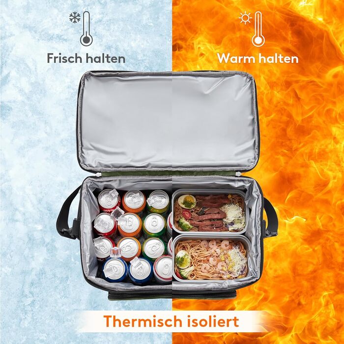 Термосумка LifeWit 30L, 32 банки, зелена: для пікніка, пляжу, роботи, подорожей