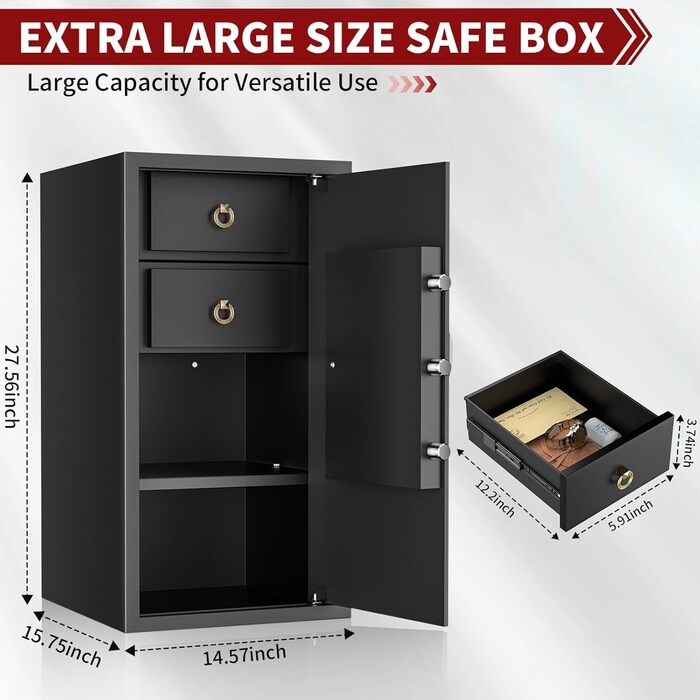 KABISAFE 45L Сейф для дому з електронним замком та ключем, 80L (подвійний ящик)