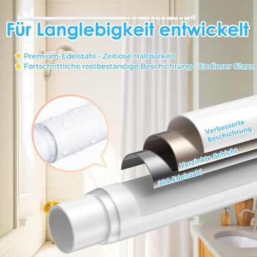 Штанга для штор без свердління AIZESI, 80-195 см, телескопічна, діаметр 22 мм, для ванної, вікна, шафи, біла