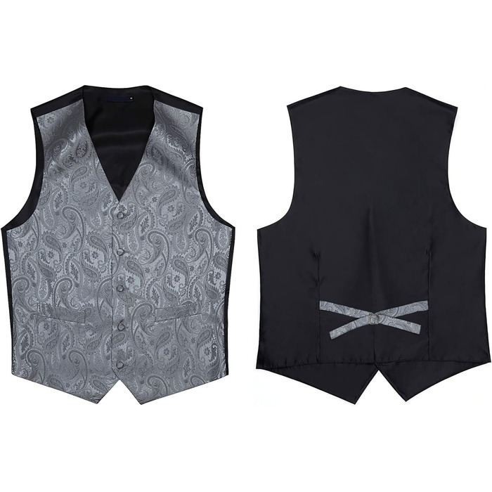 Костюмний жилет для чоловіків Enlision на весілля з патерном пейслі, жилет та краватка, нагрудна хустинка, квітковий жакард, сірий, розмір M