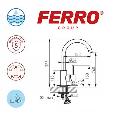 Змішувач для кухні стійковий Ferro Lugio Black, чорний