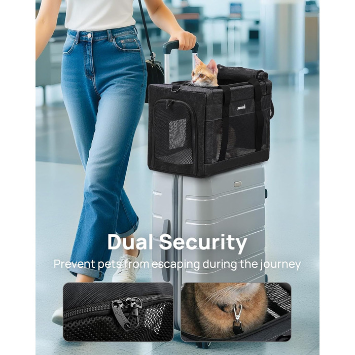 Транспортна сумка для котів Pecute Katzentasche: міцна переноска для домашніх тварин, легка, складана, для котів та маленьких собак, ідеальна для подорожей та до ветеринара, до 4 кг (44 x 23 x 30 см, темно-сірий)