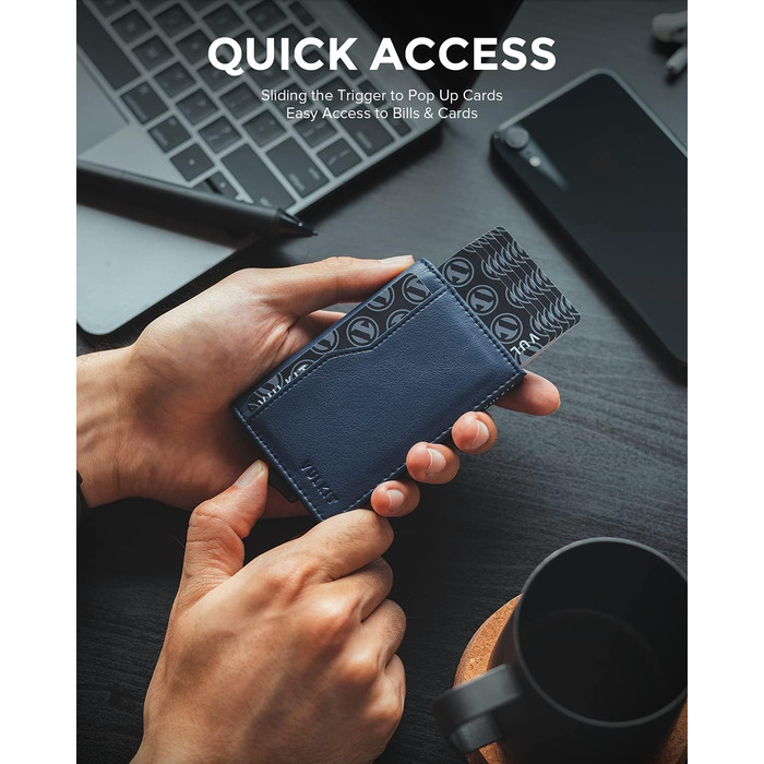 Кредитне портмоне VULKIT з двома вікнами для ID, RFID-захистом, автоматичний підйом, з натуральної шкіри, для карток та грошей (Морський колір)