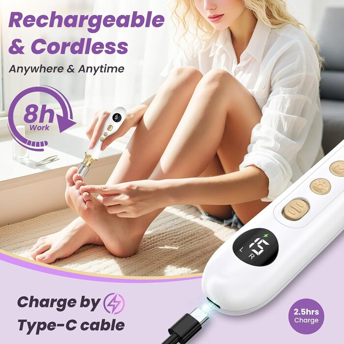 Електричний набір для манікюру та педикюру з 9 насадками та 15 рівнями швидкості, LED-підсвічуванням (W-Gold)