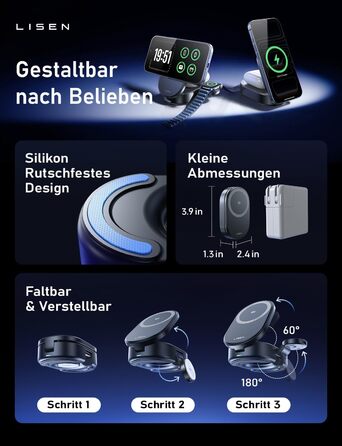 Зарядна станція LISEN 3-в-1 MagSafe для Apple iPhone, Apple Watch та AirPods (25W, Qi2.2) з мережею 45W