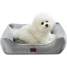 Dog Bed for Small and Medium Dogs 65x55x18cm, Washable Dog Cushions, Removable Cover, Dog Sofa Dog Basket with Raised Edges, Fluffy Cat Bed Dog Bed with Nubs, Dark Grey (55x45x16cm, Light Grey - Removable)