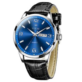 Чоловічий годинник на шкіряному ремінці, чорний колір, кварцовий хронограф, водостійкий, для чоловіків (8411p-schwarz Band Blau Zifferblatt)